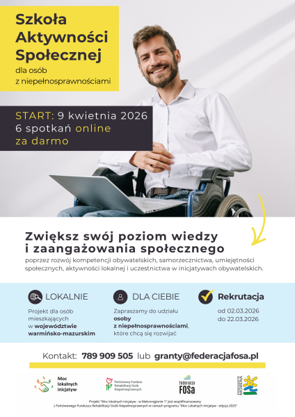 Plakat Szkoły Aktywności Społecznej start programu dla OzN 09.04.2026